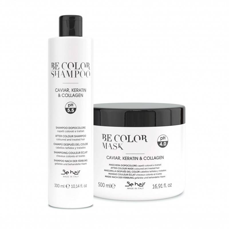 Zestaw Be Color Be Hair Maska 500 ml + Szampon 300 ml do włosów farbowanych z kawiorem keratyną i kolagenem