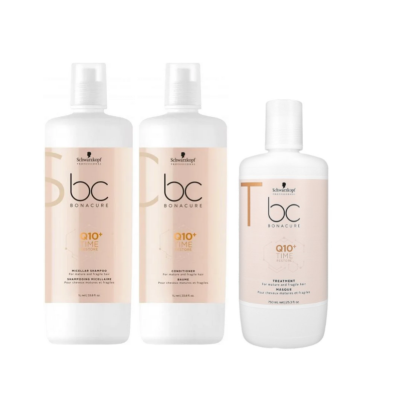 Schwarzkopf BC Time Restore zestaw odbudowujący z konzymem Q10+ 2 x 1000 ml + 750 ml