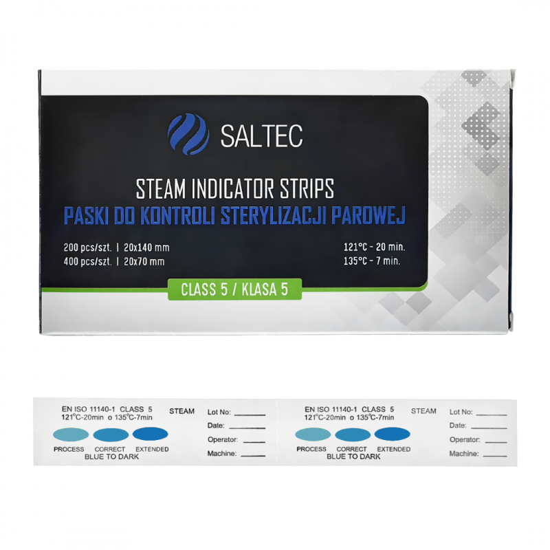 Paski do kontroli autoklawu do sterylizacji klasa 5 SALTEC - 2 x 200 szt.