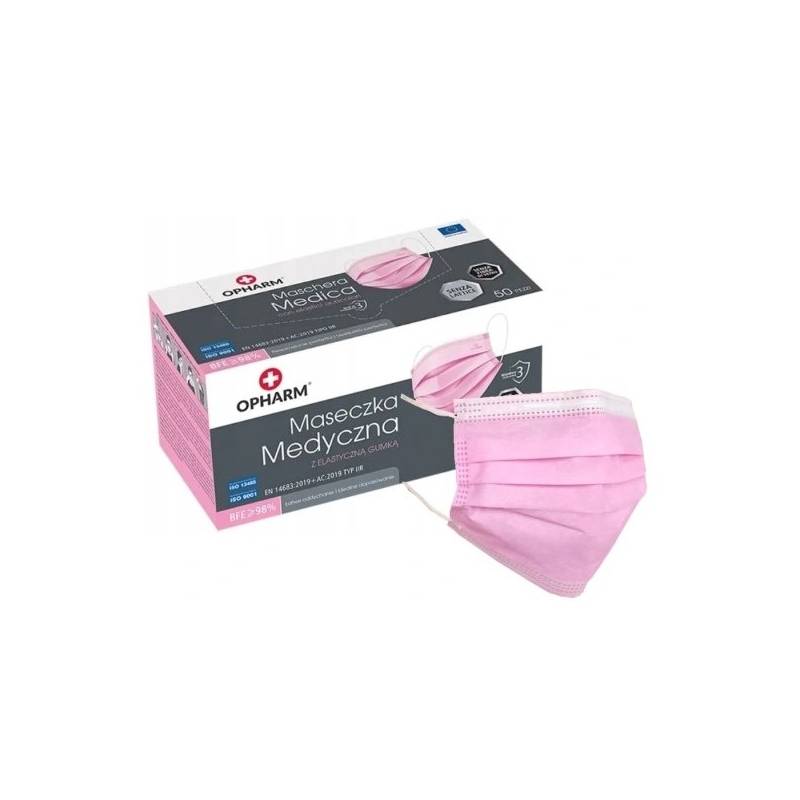 Maseczki ochronna z włókniny trzy warstwowa 50 szt różowe