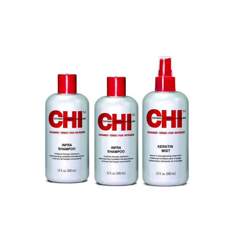 CHI Infra Szampon nawilżający 335 ml + CHI Infea Odżywka 335 ml + CHI Inferna mgiełka nawilżająca 335 ml