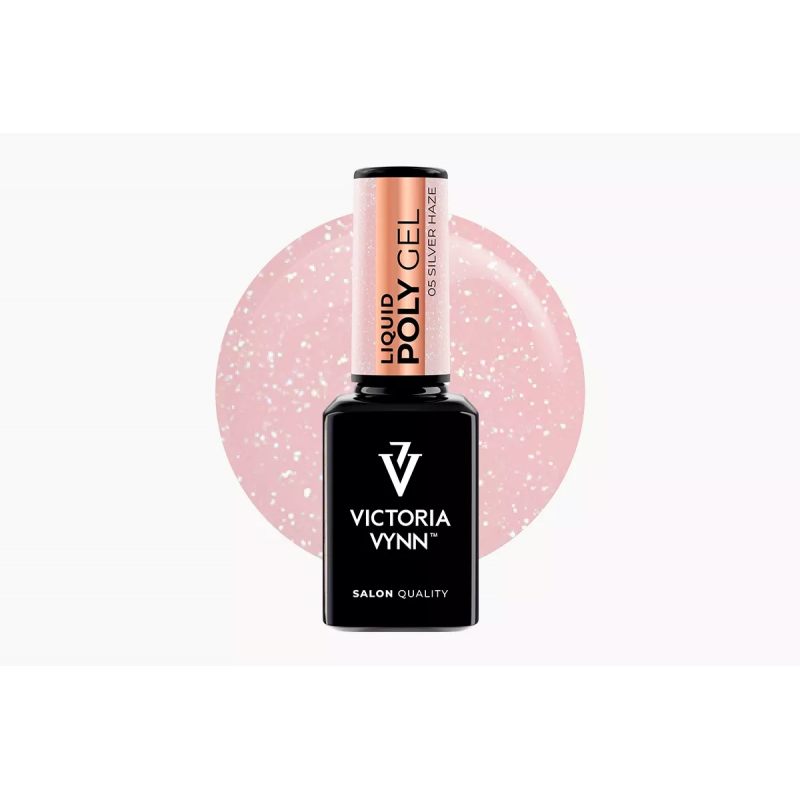 Victoria Vynn Liquid Poly Gel 05 Silver Haze 15ml Płynny akrylożel różowy ze srebrnymi drobinkami