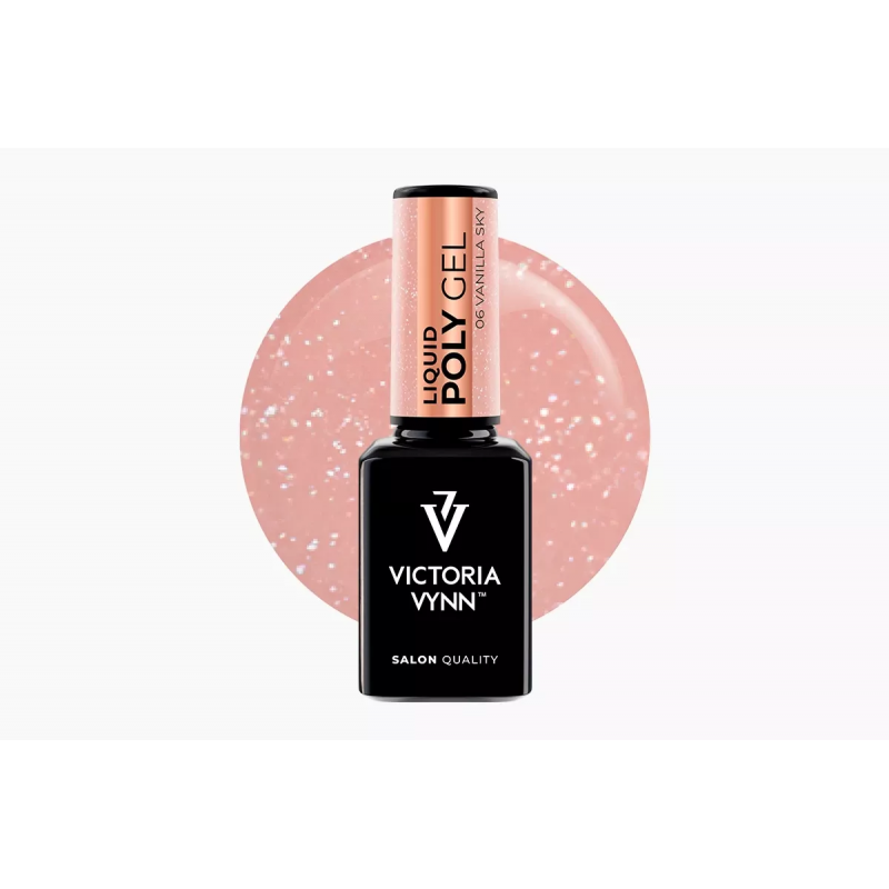 Victoria Vynn Liquid Poly Gel 06 Vanilla Sky 15ml Płynny akrylożel różowy ze złotymi drobinkami