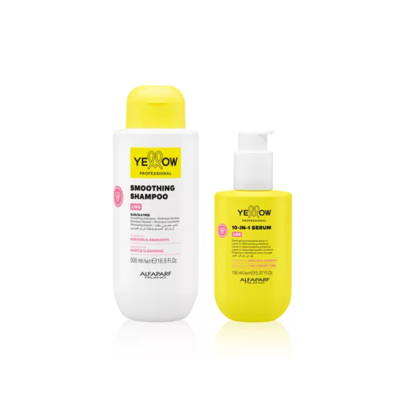 Yellow Liss szampon wygładzający do włosów  500ml + Yellow Liss wielofunkcyjne serum bez spłukiwania o 10 korzyściach 150ml